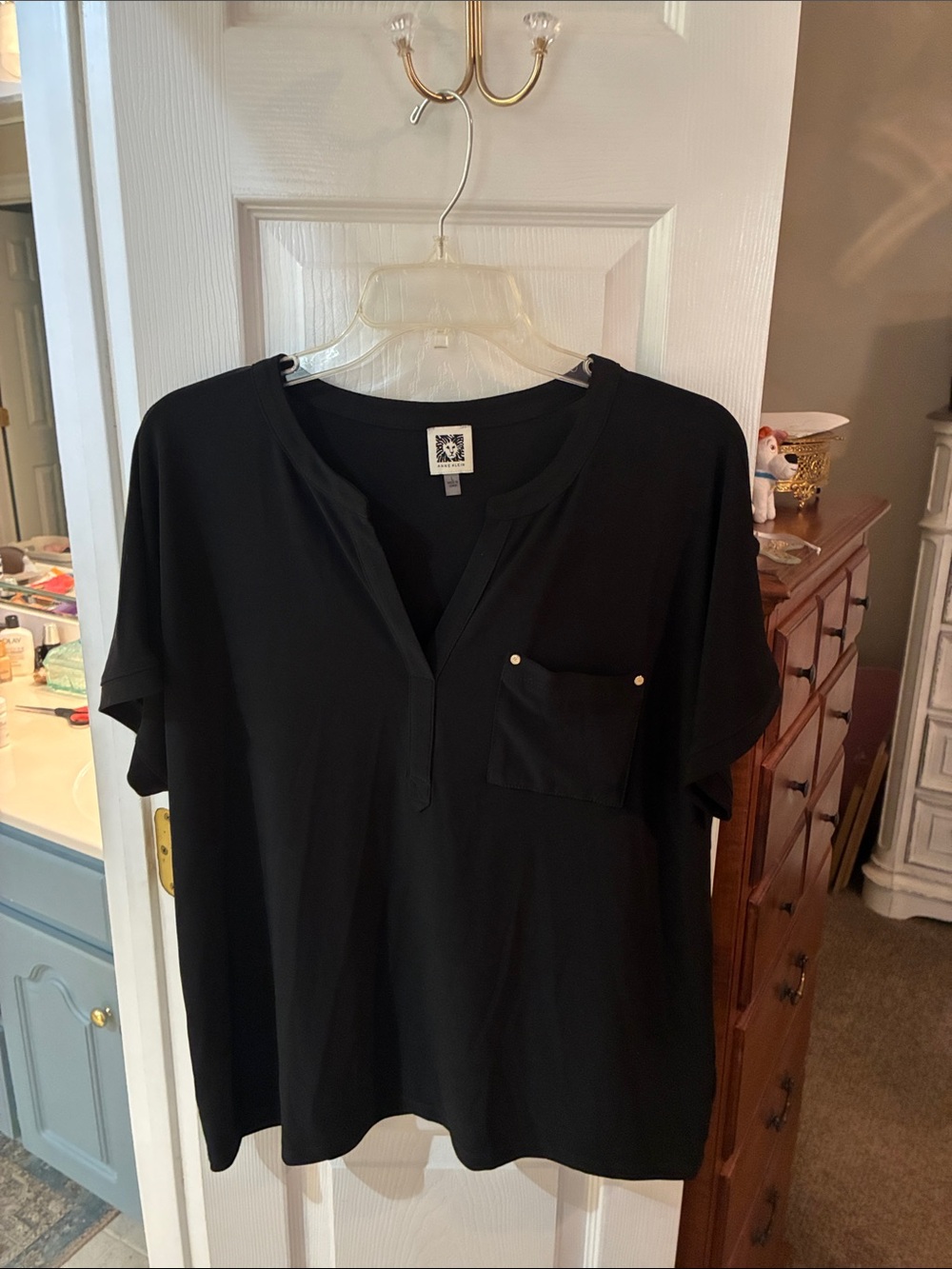 Anne Klein Black Short-Sleeve Pocket Tunic with Gold Studs SZ L
